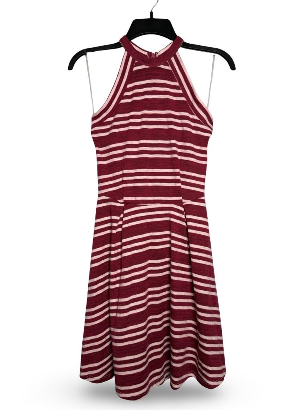Copper Key NWT Striped Halter Fit Flare Dress Juniors XS Burgundy Pink Knit Mini